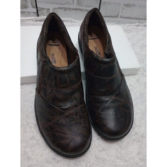Clarks Collection Soft Cushion Brown Leather Zip Wedge Flats Shoes sz. 9 M - Picture 1 of 10